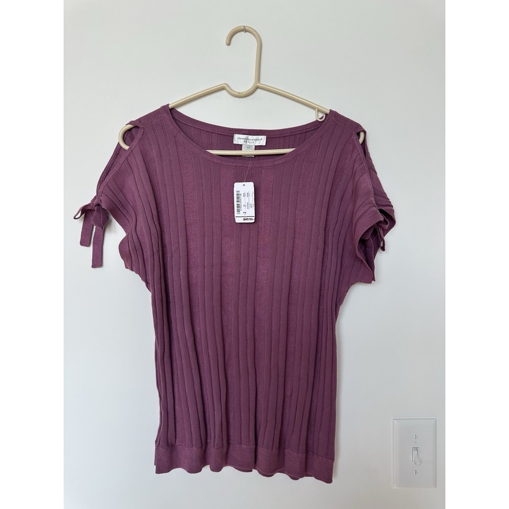 Christopher & Banks Women's P/S Ribbed Short Sleeve Sweater w/ Shoulder Cut outs
